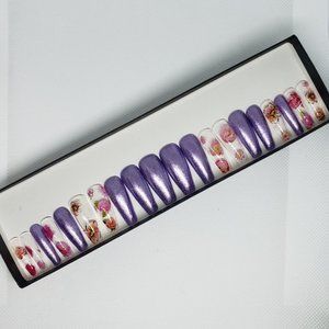 Long Ballerina Purple and Floral Design w/20 Nails